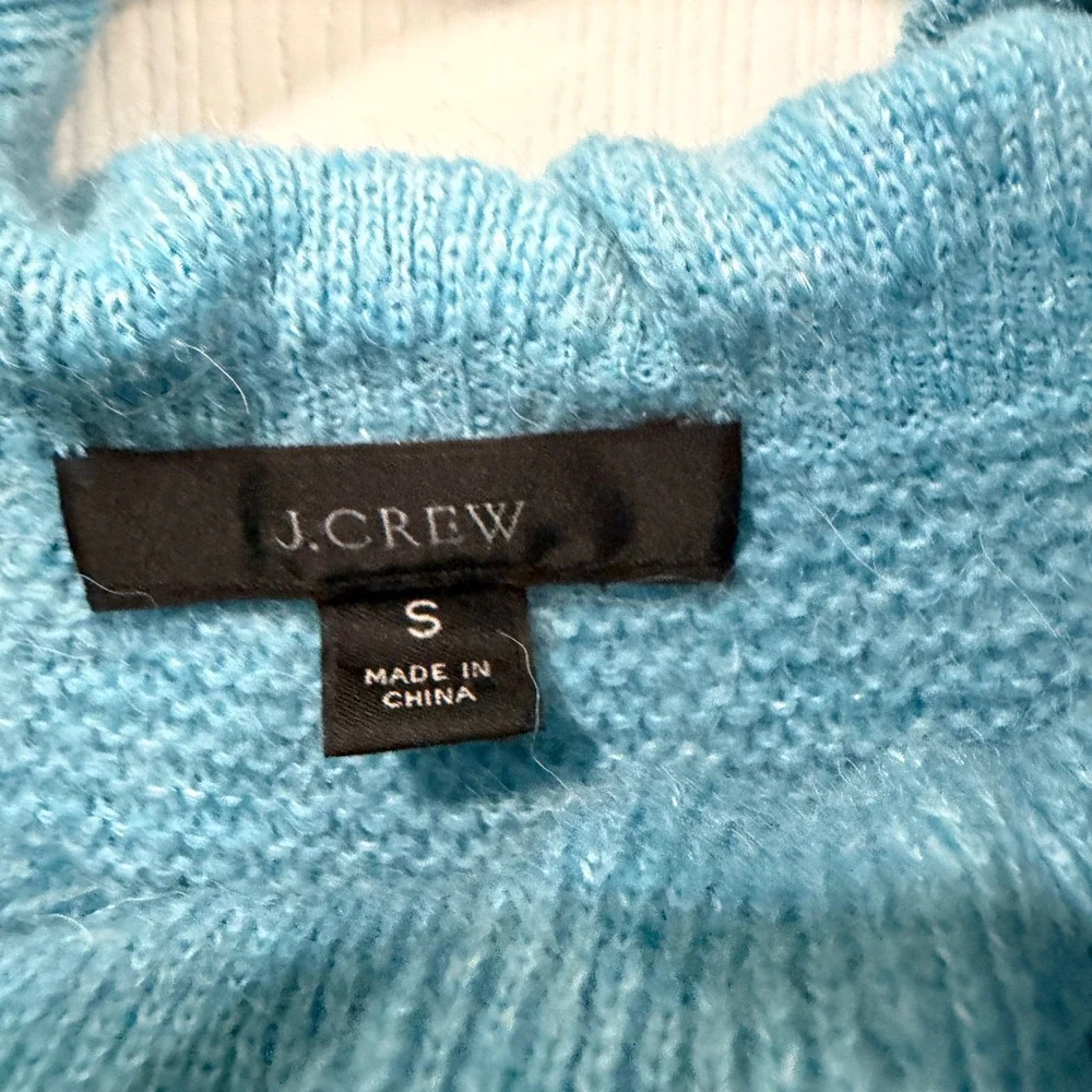J. Crew Blue Alpaca Blend‎ Ruffle Mock Neck Textured Knit Sweater Small